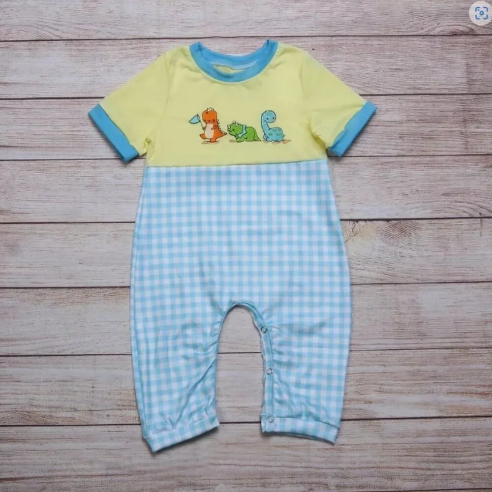 Boutique Dinosaur Baby Boys Short Sleeve Romper Jumpsuit